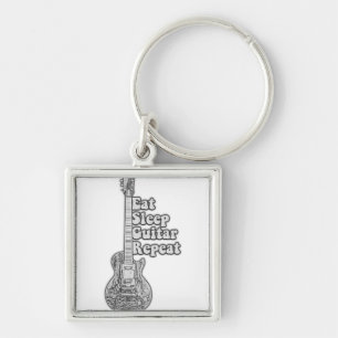 Eat sleep guitar repeat. rerto black and white keychain