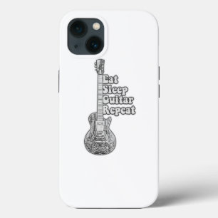 Eat sleep guitar repeat. vintage black and white iPhone 13 case