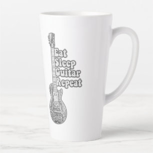Eat sleep guitar repeat. vintage black and white latte mug