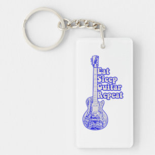 Eat sleep guitar repeat. vintage blue guitar keychain