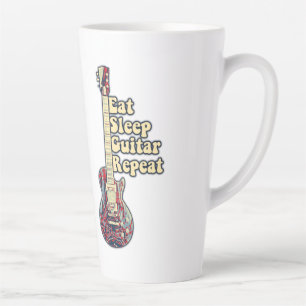 Eat sleep guitar repeat. vintage colourful guitar latte mug