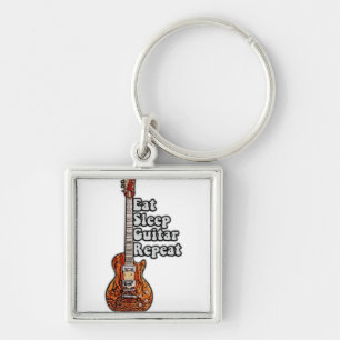 Eat sleep guitar repeat. vintage colourful keychain