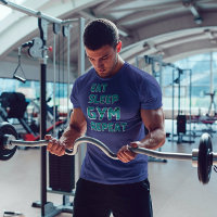 Eat sleep gym repeat motivation quote blue text