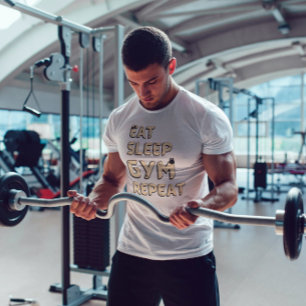 Eat sleep gym repeat motivation quote brown text T-Shirt