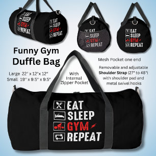 Eat Sleep Gym Repeat on Black Duffle Bag
