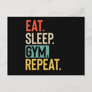 Eat Sleep gym Repeat retro vintage colours Postcard