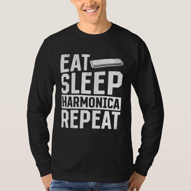 Eat Sleep Harmonica Repeat  Harmonica T-Shirt (Front)