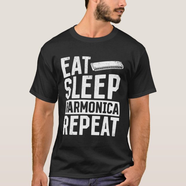 Eat Sleep Harmonica Repeat  Harmonica T-Shirt (Front)