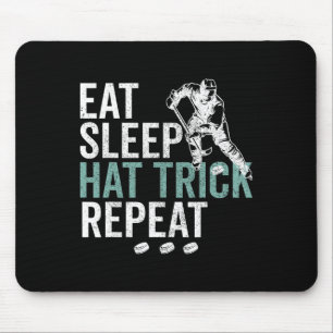 Eat Sleep Hat Trick Repeat Cool Ice Hockey Puck Fa Mouse Pad