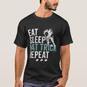 Eat Sleep Hat Trick Repeat Cool Ice Hockey Puck Fa T-Shirt