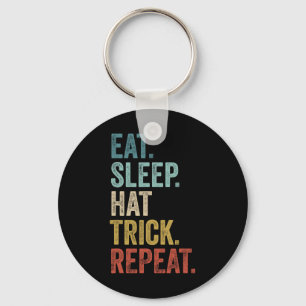 Eat Sleep Hat Trick Repeat Footll Ice Hockey Keychain