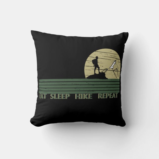 eat sleep hike repeat hiking wild throw pillow (Front)