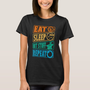 Eat Sleep Hit Stuff Repeat Retro Blacksmith Anvil  T-Shirt