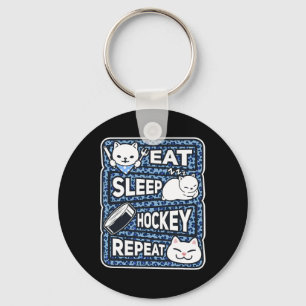 Eat Sleep Hockey Repeat Boys Girls Kids Hockey Lov Keychain