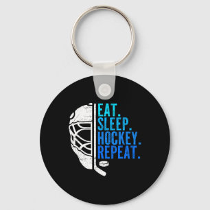 Eat Sleep Hockey Repeat Funny Boys Hockey Player Keychain