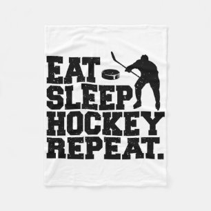 Eat Sleep Hockey Repeat - Funny Hockey Fleece Blanket
