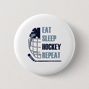 Eat Sleep Hockey Repeat Funny Mask Stick Ice Hokey 2 Inch Round Button