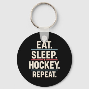Eat Sleep Hockey Repeat Funny Player Fan Quote Keychain