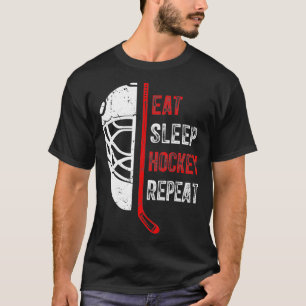 Eat Sleep Hockey Repeat Funny Retro Ice Hockey Spo T-Shirt