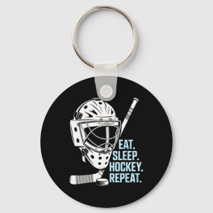 Eat Sleep Hockey Repeat Hockey Mask Stick Sports F Keychain