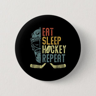 Eat Sleep Hockey Repeat Kids Adult Ice Hockey Retr 2 Inch Round Button