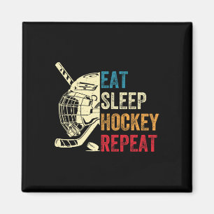 Eat Sleep Hockey Repeat Kids Adult Ice Hockey Retr Magnet