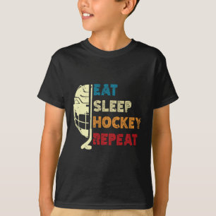 Eat Sleep Hockey Repeat Kids Adult Ice Hockey Retr T-Shirt