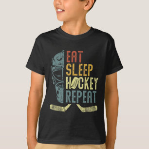 Eat Sleep Hockey Repeat Kids Adult Ice Hockey Retr T-Shirt