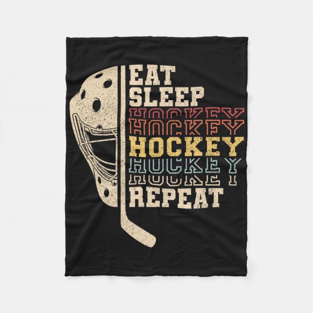Eat Sleep Hockey Repeat Men Boys Kid Funny Ice Hoc Fleece Blanket (Front)