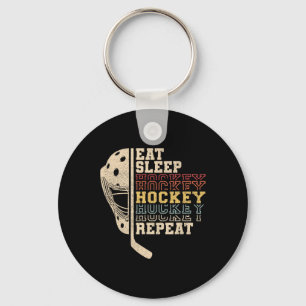Eat Sleep Hockey Repeat Men Boys Kid Funny Ice Hoc Keychain