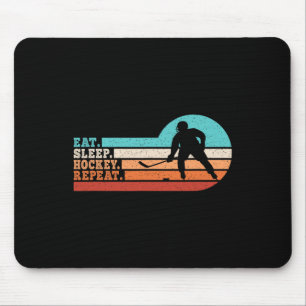Eat Sleep Hockey Repeat Retro Ice Hockey Player Me Mouse Pad
