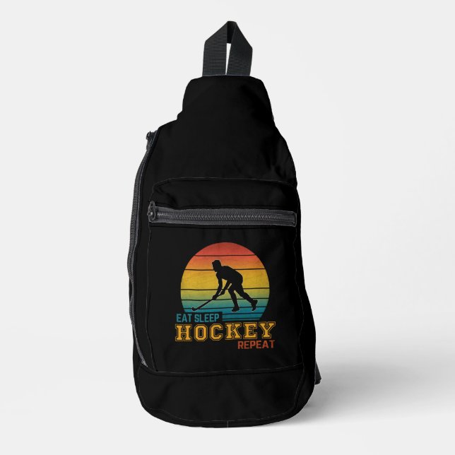 Eat Sleep Hockey Repeat  Sling Bag (Front)