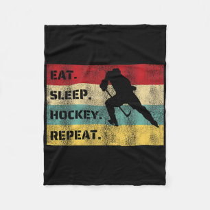 Eat Sleep Hockey Repeat Sports Player Design Cool Fleece Blanket