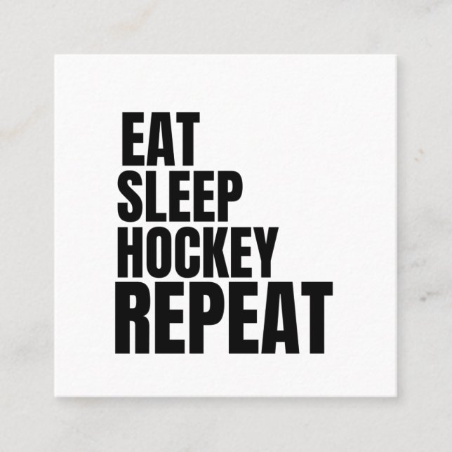 eat sleep hockey repeat square business card (Front)