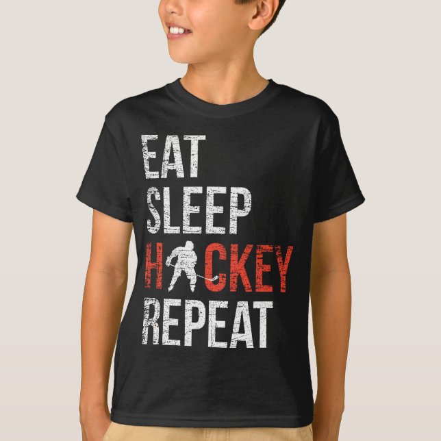Eat Sleep Hockey Repeat Youth Ice Hockey T-Shirt (Front)