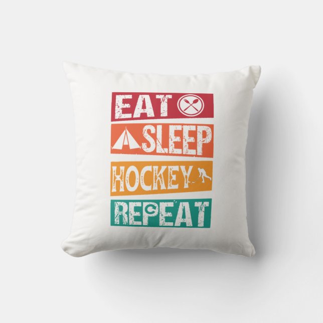 Eat Sleep Hokey Repeat Cute Lover Throw Pillow (Front)
