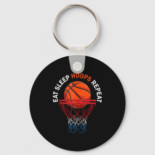 Eat sleep hoops repeat basketball fan basketball keychain