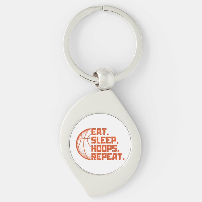 Eat Sleep Hoops Repeat Basketball Funny Quotes  Keychain (Front)