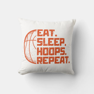 Eat Sleep Hoops Repeat Basketball Funny Quotes Throw Pillow