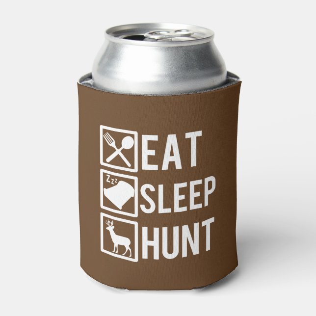 Eat Sleep Hunt Funny Can Cooler (Can Front)