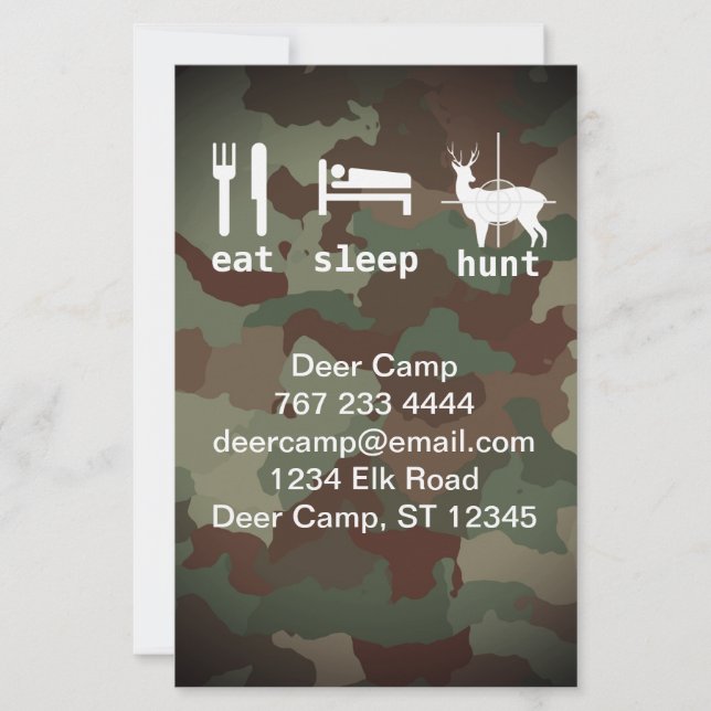 Eat Sleep Hunt Hunting Camouflage  Stationery (Front)