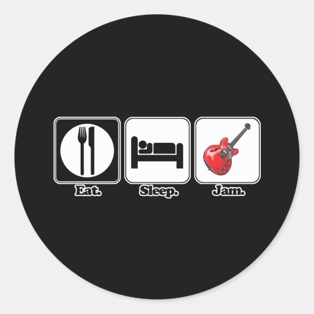 eat sleep jam guitar classic round sticker (Front)
