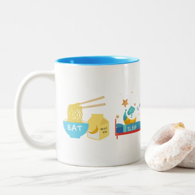 EAT SLEEP K-DRAMA REPEAT (Personalize It)  UPDATED Two-Tone Coffee Mug (With Donut)