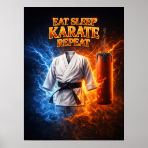 Eat Sleep Karate Flame Poster