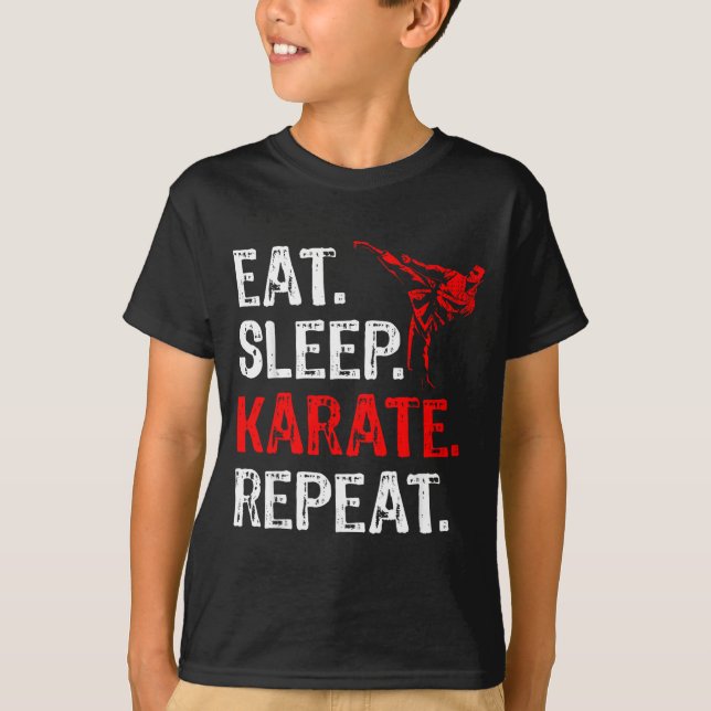 Eat Sleep Karate Repeat Karate Player Funny T-Shirt (Front)
