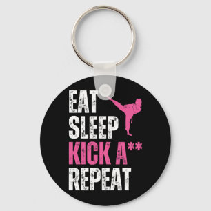 Eat Sleep Kick Martial Arts Funny Womens Taekwondo Keychain