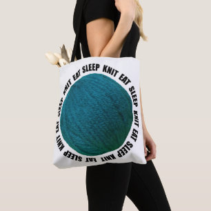 Eat Sleep Knit Bold Yarn Ball Teal Crafts Tote Bag