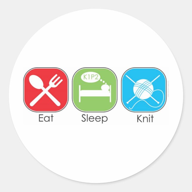 Eat Sleep Knit Classic Round Sticker (Front)