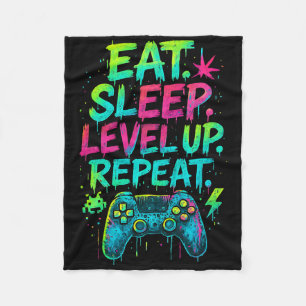 Eat Sleep Level Up Repeat Funny Gamer Video Game  Fleece Blanket