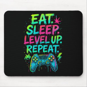 Eat Sleep Level Up Repeat Funny Gamer Video Game  Mouse Pad